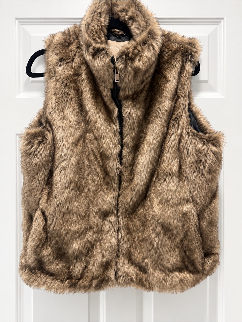 Banana Republic Faux Fur Vest Brown Luxe High Collar Winter Layer XL